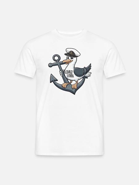 Coast Lover Seagull Möwe Anker Sailor Anchor - Mænd T-shirt - hvid
