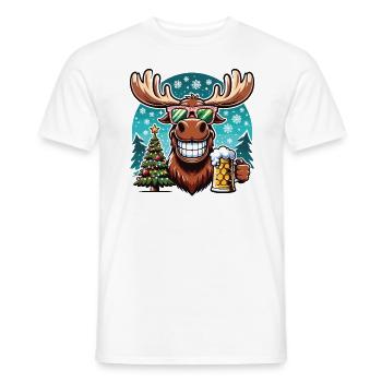Elch Rentier Weihnachten Bier trinken - Männer T-Shirt - Weiß - Vorne - AI Model Male 178 dark (178cm)
