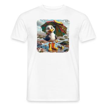 Cheerful seagull with rubber boots and umbrella - Men's T-Shirt - white - Front - AI Model Male 178 dark (178cm)