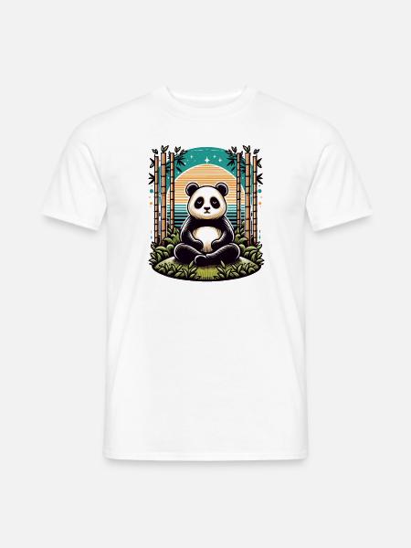 De monnik die van Panda Boedha in bamboetempel bidt - Heren T-shirt - wit