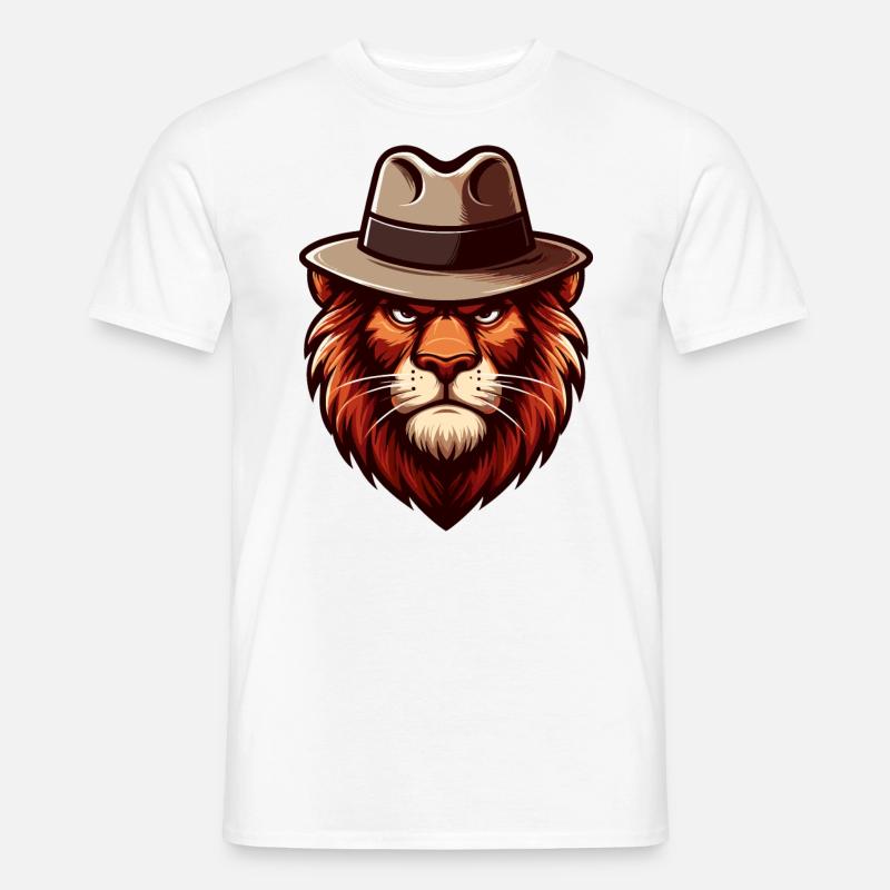 Löwe mit Hut - Männer T-Shirt - Weiß
