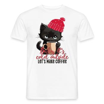cat winter coffee cat coffee winter cold - Men's T-Shirt - white - Front - AI Model Male 178 dark (178cm)