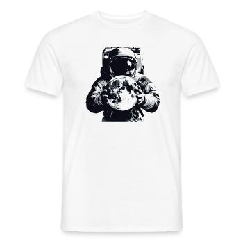 Astronaut holds moon in his hands Spaceman - Men's T-Shirt - white - Front - AI Model Male 178 dark (178cm)