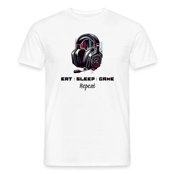 Eat Sleep Game Repeat Gamer Sayings Shirt - Men's T-Shirt - white - Front - AI Model Male 178 dark (178cm)