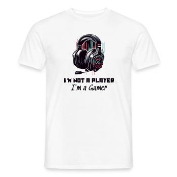 I'm not a Player but a Gamer Sprüche Shirt - Männer T-Shirt - Weiß - Vorne - AI Model Male 178 dark (178cm)