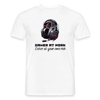 Gamer at work Enter at your own risk Beruf Arbeit - Men's T-Shirt - white - Front - AI Model Male 178 dark (178cm)