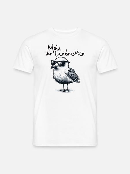 Moin ihr Landratten Lustiger Möwe Spruch - Männer T-Shirt - Weiß