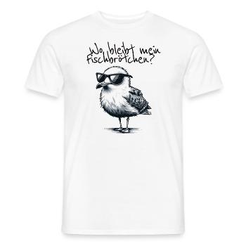 Where's My Fish Sandwich Cool Seagull Saying - Men's T-Shirt - white - Front - AI Model Male 178 dark (178cm)