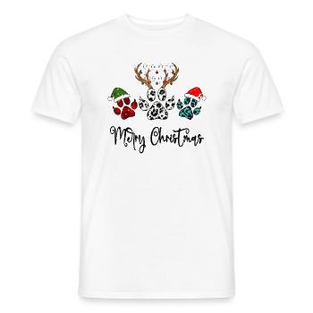 Merry Christmas paws Gift, Paws With santa hat tee - Men's T-Shirt - white - Front - AI Model Male 178 dark (178cm)