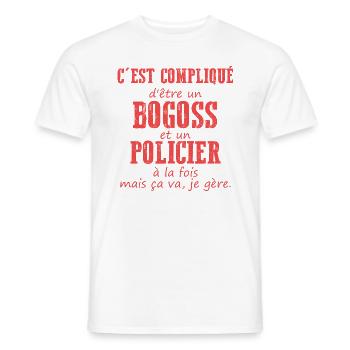 Bogoss et Policier je gère - T-shirt homme - blanc - Devant - AI Model Male 178 dark (178cm)