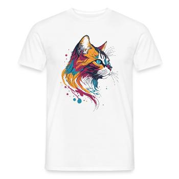 Colorful Cat Illustration - Men's T-Shirt - white - Front - AI Model Male 178 dark (178cm)