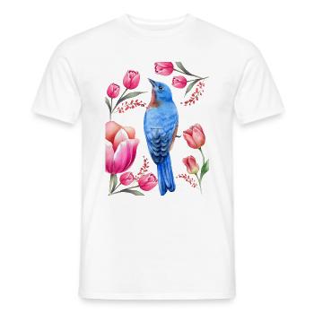 Blue bird and tulips - Men's T-Shirt - white - Front - AI Model Male 178 dark (178cm)