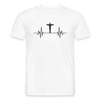 Jesus Christus am Kreuz Herzschlag EKG - Männer T-Shirt - Weiß - Vorne - AI Model Male 178 dark (178cm)