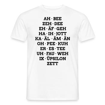 German alphabet in phonetic spelling - Men's T-Shirt - white - Front - AI Model Male 178 dark (178cm)