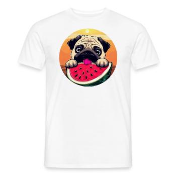 Pug with melon at sunset, summer - Men's T-Shirt - white - Front - AI Model Male 178 dark (178cm)