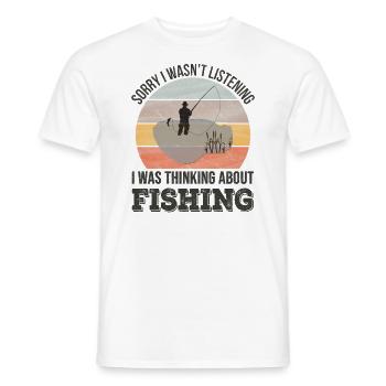 Désolé de ne pas écouter, je pensais à la pêche - T-shirt homme - blanc - Devant - AI Model Male 178 dark (178cm)