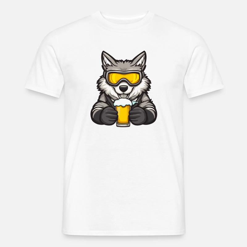 Wolf Apres Ski Bier Comic - Männer T-Shirt - Weiß