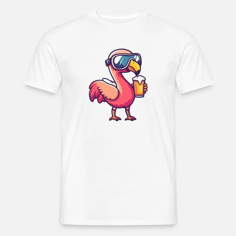 Flamingo Apres Ski Bier Comic - Männer T-Shirt - Weiß