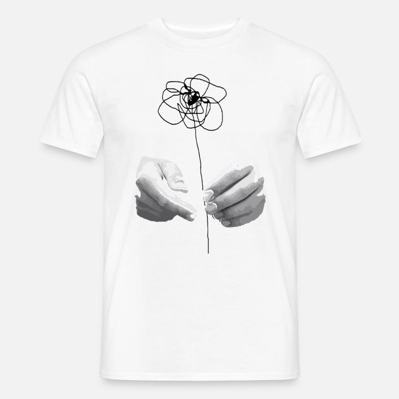 Hände und Blume Skizzendesign - Männer T-Shirt - Weiß