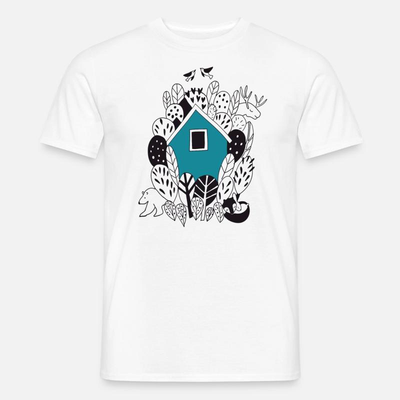 Häuschenhaus im Wald mit Waldtieren In einem Geschenk - Männer T-Shirt - Weiß