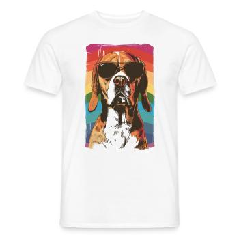 Beagle with sunglasses vintage rainbow - Men's T-Shirt - white - Front - AI Model Male 178 dark (178cm)