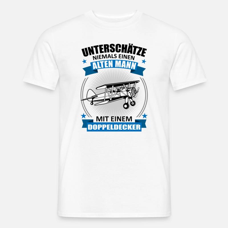 Doppeldecker Alter Mann Spruch Pilot Geschenk - Männer T-Shirt - Weiß