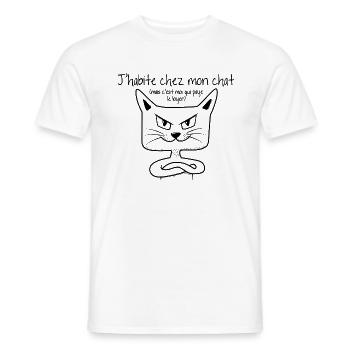 J'habite chez mon chat - T-shirt homme - blanc - Devant - AI Model Male 178 dark (178cm)