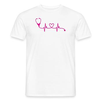 Stéthoscope de battement de cœur de scientifique en soins infirmiers - T-shirt homme - blanc - Devant - AI Model Male 178 dark (178cm)