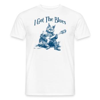 Cat Funny Animals Gitarrist I Got The Blues - Männer T-Shirt - Weiß - Vorne - AI Model Male 178 dark (178cm)