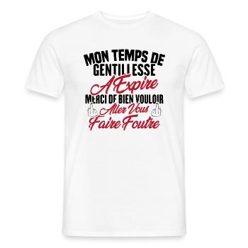 Mon temps de gentillesse a expiré - T-shirt homme - blanc - Devant - AI Model Male 178 dark (178cm)