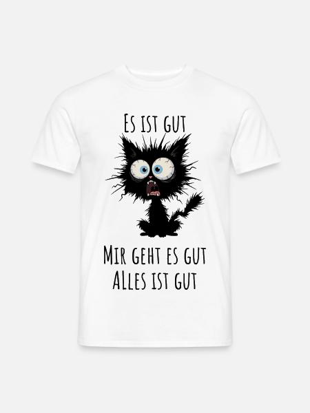 Müde Katze Mit Riesenaugen Funny Shirt - Männer T-Shirt - Weiß