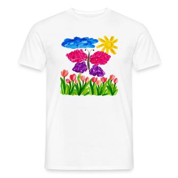 Farbenfroher Schmetterlingsgarten – Sonnenschein & Tulpen - Männer T-Shirt - Weiß - Vorne - AI Model Male 178 dark (178cm)
