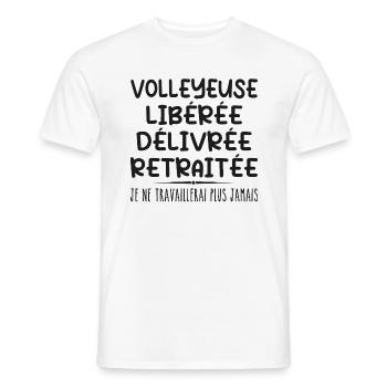 Volleyball player celebrates her retirement with humor gift - Men's T-Shirt - white - Front - AI Model Male 178 dark (178cm)