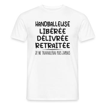 Handballeuse célèbre sa retraite avec humour cadea - T-shirt homme - blanc - Devant - AI Model Male 178 dark (178cm)