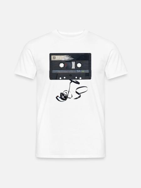 Musikkassett walkman lydbånd retro musikk - T-skjorte herre - hvit