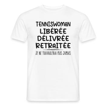 Tennisfrau feiert ihren Ruhestand mit Humor Geschenk - Männer T-Shirt - Weiß - Vorne - AI Model Male 178 dark (178cm)