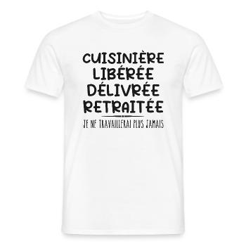 Cuisinière célèbre sa retraite avec humour cadeau - T-shirt homme - blanc - Devant - AI Model Male 178 dark (178cm)