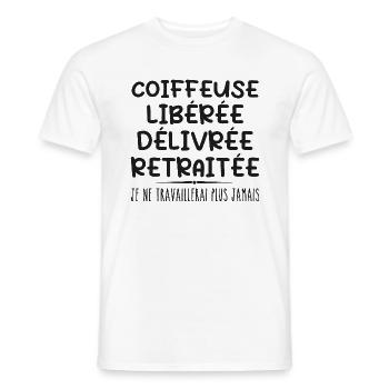 Coiffeuse célèbre sa retraite avec humour cadeau - T-shirt homme - blanc - Devant - AI Model Male 178 dark (178cm)