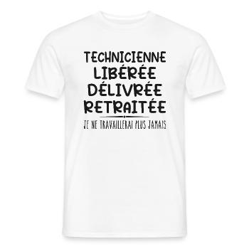 Technicienne célèbre sa retraite avec humour - T-shirt homme - blanc - Devant - AI Model Male 178 dark (178cm)