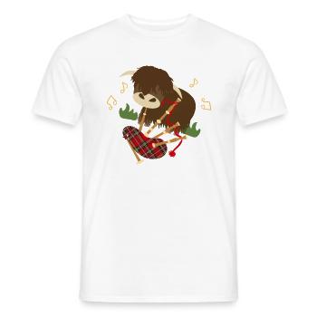 Highland Cattle Play Bagpipes - black - Men's T-Shirt - white - Front - AI Model Male 178 dark (178cm)
