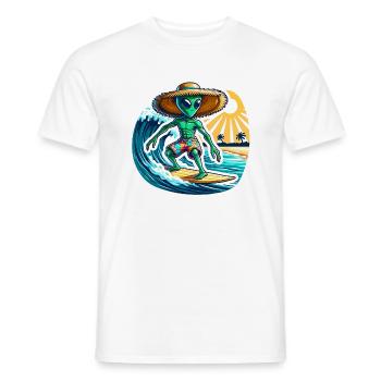 Lustiges kleines Alien auf Surfboard - Männer T-Shirt - Weiß - Vorne - AI Model Male 178 dark (178cm)
