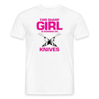Sharp woman loves knife knife collector knife fan - Men's T-Shirt - white - Front - AI Model Male 178 dark (178cm)
