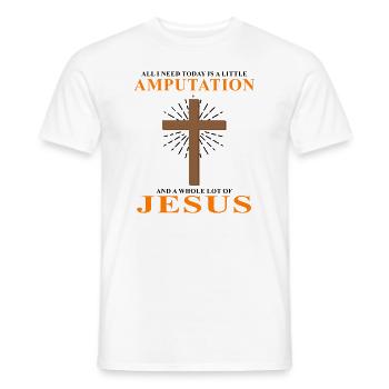 Conception de jambe bionique pour prothèses de jambe - T-shirt homme - blanc - Devant - AI Model Male 178 dark (178cm)