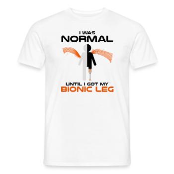 Conception de jambe bionique pour prothèses de jambe - T-shirt homme - blanc - Devant - AI Model Male 178 dark (178cm)