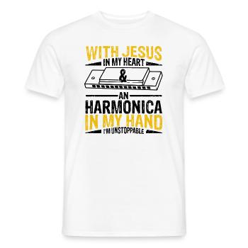Mundharmonika Spieler und Mundharmonika - Männer T-Shirt - Weiß - Vorne - AI Model Male 178 dark (178cm)