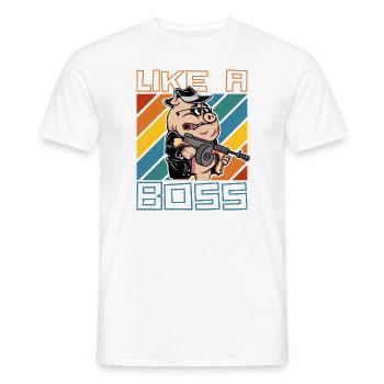 Like a Boss Funny Mafia Pig Cartoon Saying - Men's T-Shirt - white - Front - AI Model Male 178 dark (178cm)