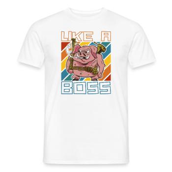 Like a Boss Funny Pig Ready for Battle - Men's T-Shirt - white - Front - AI Model Male 178 dark (178cm)