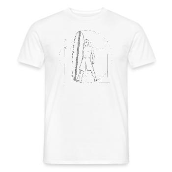 Vitruvian man surfer with surfboard - Men's T-Shirt - white - Front - AI Model Male 178 dark (178cm)