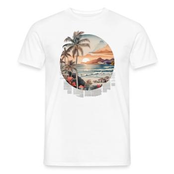 Holiday by the sea with palm trees and sunset - Men's T-Shirt - white - Front - AI Model Male 178 dark (178cm)