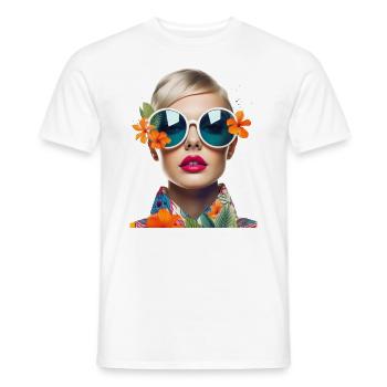 Fashionable young woman with big sunglasses - Men's T-Shirt - white - Front - AI Model Male 178 dark (178cm)
